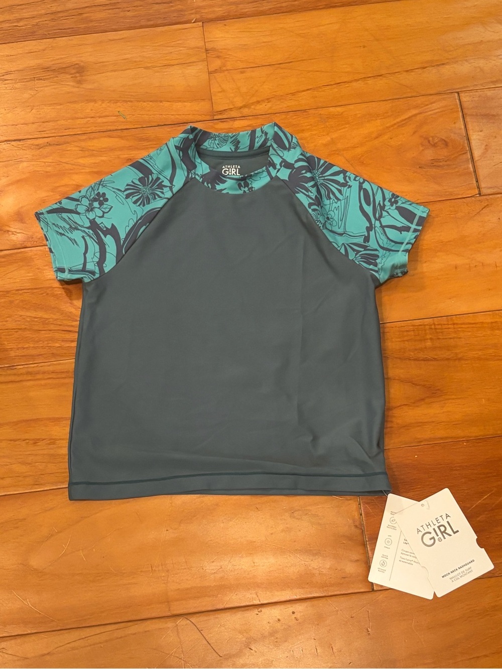 Athleta Girls Teal & Dark Teal Short Sleeve Rashguard